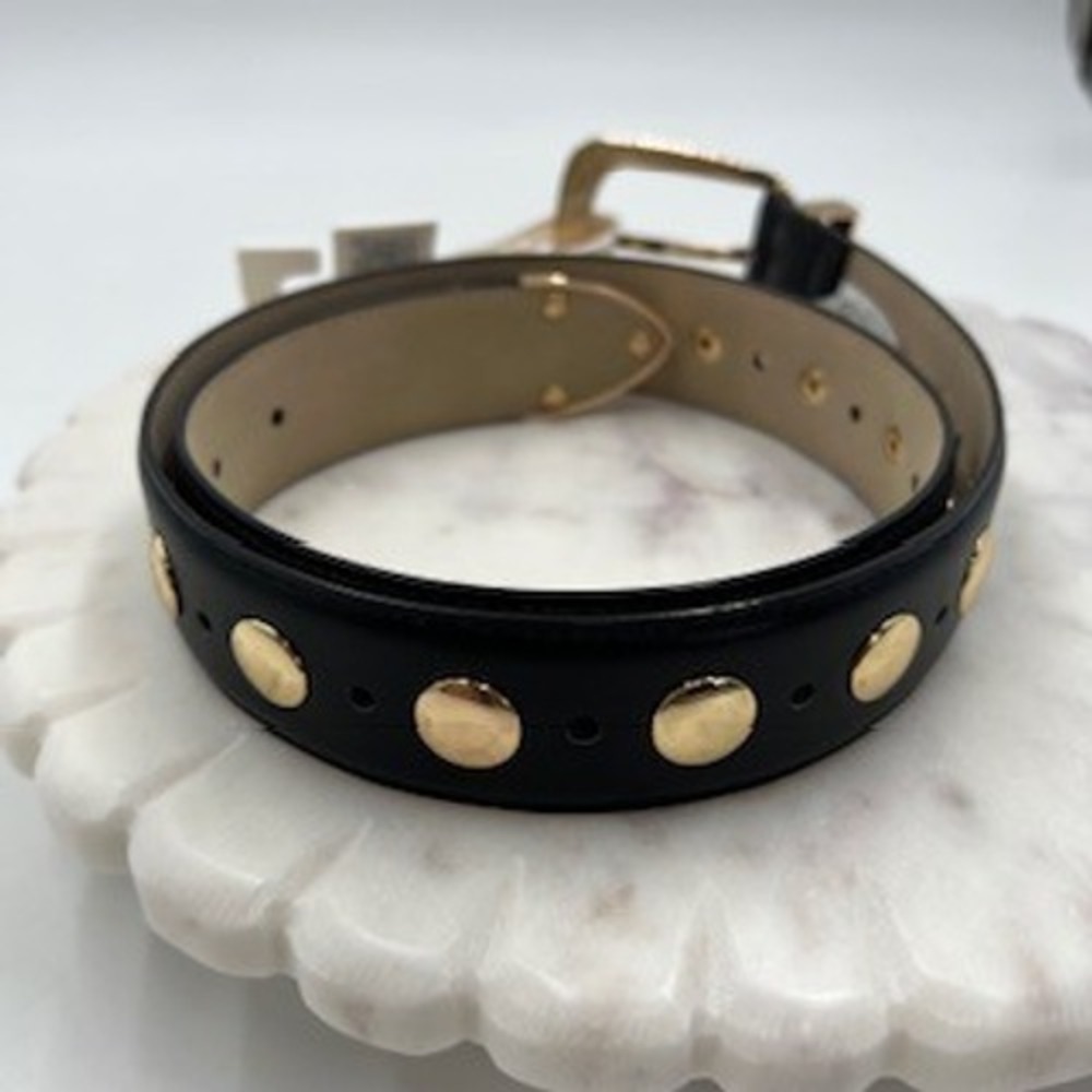 a new day Womens Black Studded Belt Gold Tone Hardware Small NEW - Picture 2 of 6